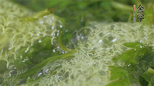 艾草葉放入煮沸的水中，加點(diǎn)食用堿，待變成深綠色時(shí)撈出，放入冰水中，瀝干備用。